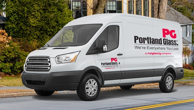 A picture of a Portland Glass work van.