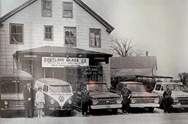 An black and white photo of a historical Portland Glass location.