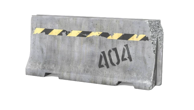 A picture of a concrete road barricade with the numbers 404 on it.