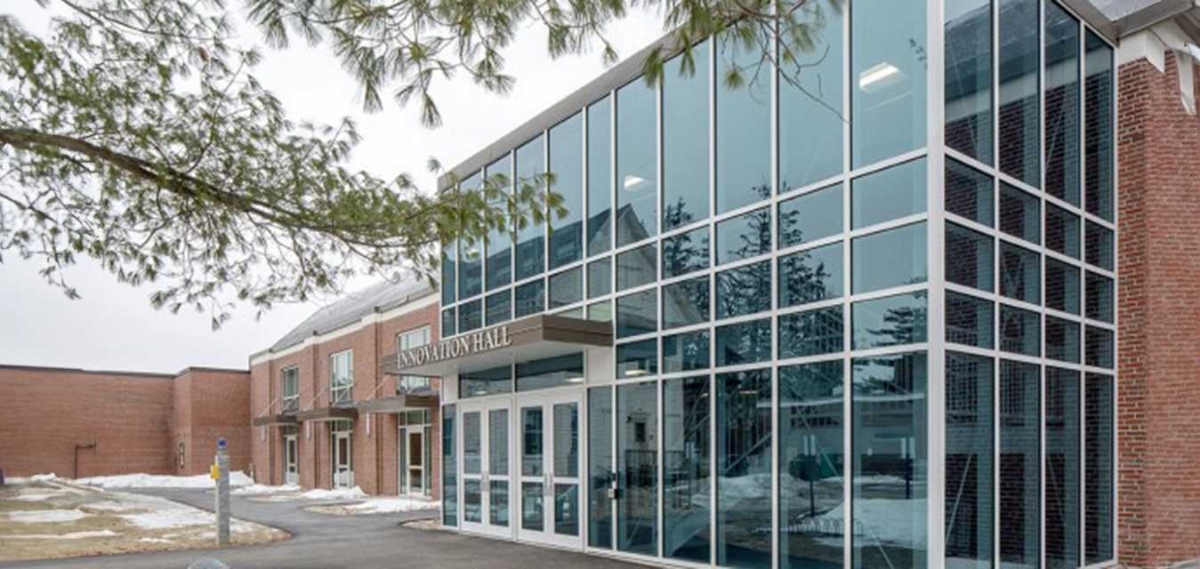 A commercial building with a glass facade.
