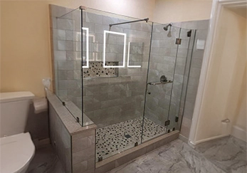 Frameless Glass Shower with Multi-Panel Configuration.