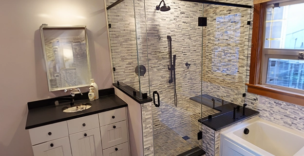 A picture of a custom glass shower enclosure.