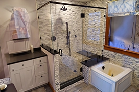 A picture of a custom glass shower enclosure.